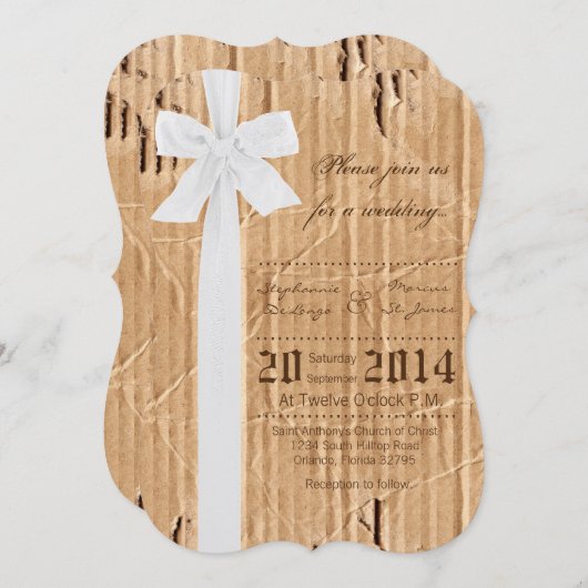 5x7 Cardboard Flap White Ribbon Weduwen Uitnodigin Kaart (Voorkant / Achterkant)