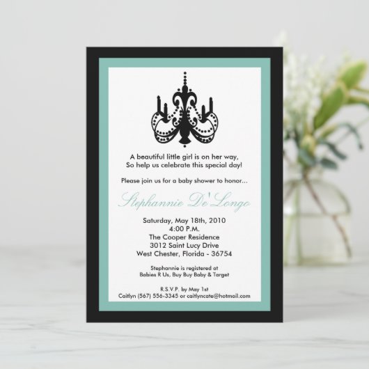 5x7 Chandelier Blue Baby shower Invitation Kaart (Staand voorkant)