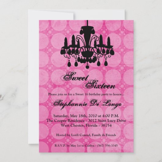 5x7 Chandelier Glitz Sweet 16 Birthday Invitation Kaart (Voorkant)