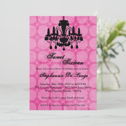 5x7 Chandelier Glitz Sweet 16 Birthday Invitation Kaart (Staand voorkant)