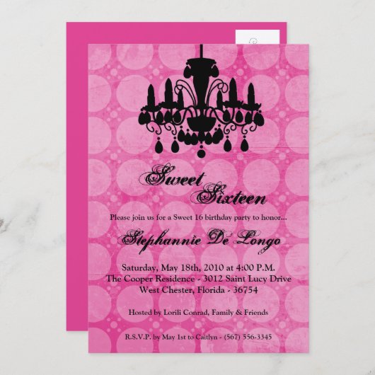 5x7 Chandelier Glitz Sweet 16 Birthday Invitation Kaart (Voorkant / Achterkant)