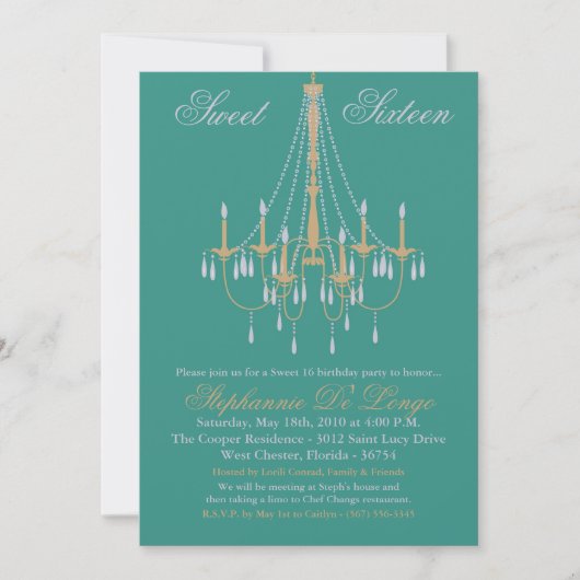 5x7 Chandelier Glitz Sweet 16 Birthday Invitation Kaart (Voorkant)