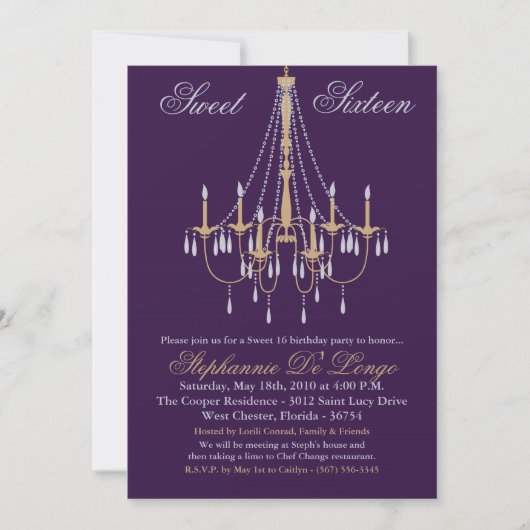 5x7 Chandelier Glitz Sweet 16 Birthday Invitation Kaart (Voorkant)