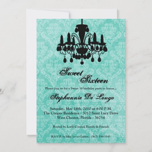 5x7 Chandelier Glitz Sweet 16 Birthday Invitation Kaart (Voorkant)