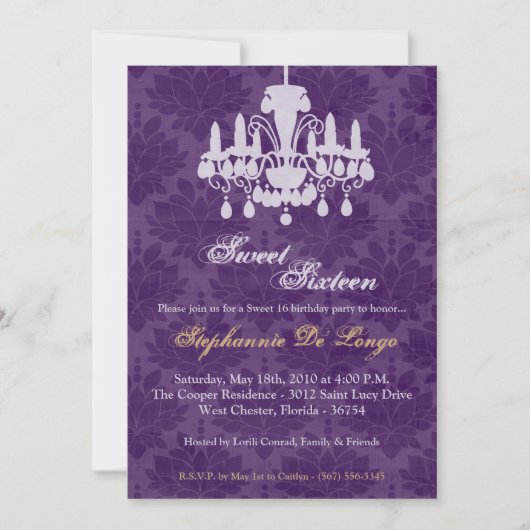 5x7 Chandelier Glitz Sweet 16 Birthday Invitation Kaart (Voorkant)