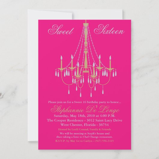 5x7 Chandelier Glitz Sweet 16 Birthday Invitation Kaart (Voorkant)