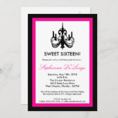 5x7 Chandelier Hot Pink 16 Verjaardag Uitnodiging (Voorkant / Achterkant)