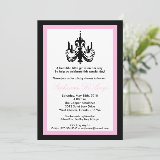 5x7 Chandelier Lichtroze Baby shower Uitnodiging (Staand voorkant)