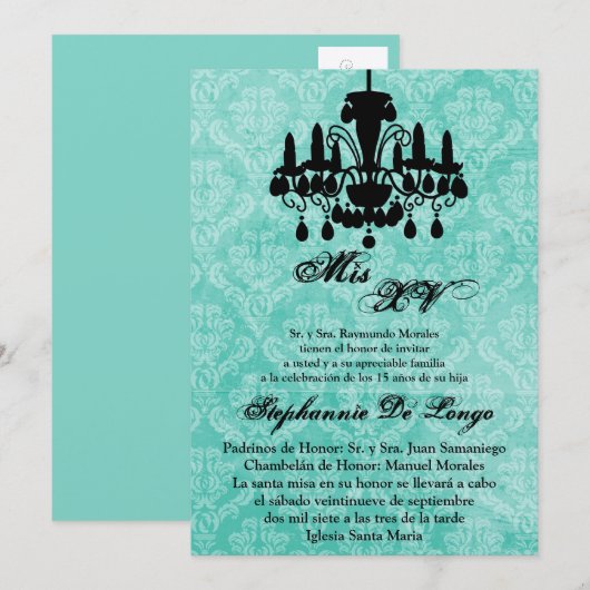 5x7 Chandelier Quinceanera Birthday Kaart (Voorkant / Achterkant)