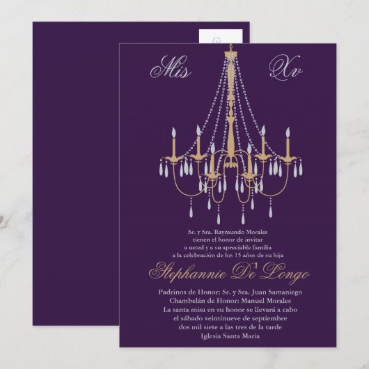 5x7 Chandelier Quinceanera Birthday Kaart (Voorkant / Achterkant)