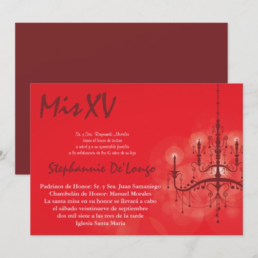 5x7 Chandelier Quinceanera Birthday Uitnodiging (Voorkant / Achterkant)