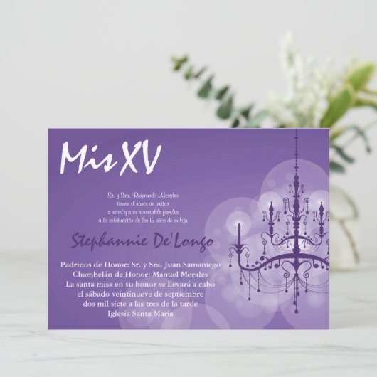 5x7 Chandelier Quinceanera Birthday Uitnodiging (Staand voorkant)
