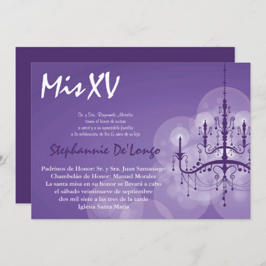 5x7 Chandelier Quinceanera Birthday Uitnodiging (Voorkant / Achterkant)