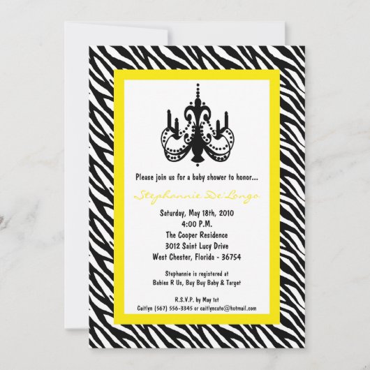 5x7 Chandelier Yellow Zebra Invitation Kaart (Voorkant)