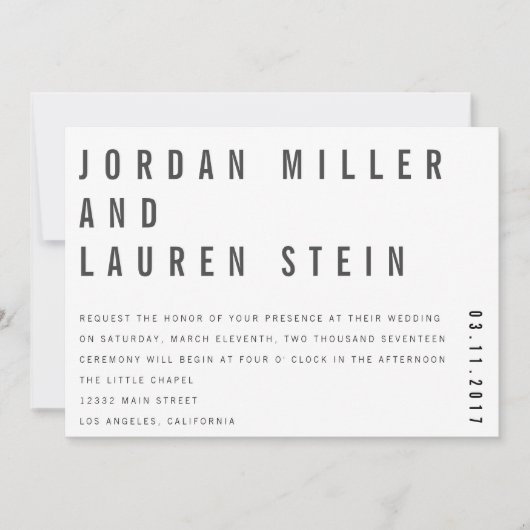 5x7 Charlie Minimalist Wedding Uitnodiging (Voorkant)