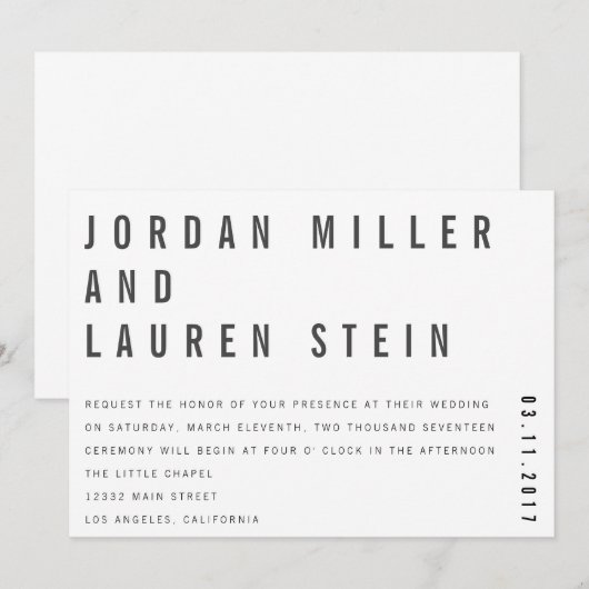 5x7 Charlie Minimalist Wedding Uitnodiging (Voorkant / Achterkant)