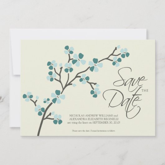 5X7 Cherry Blossom Designer Save the Date 2 blauwg (Voorkant)