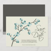 5X7 Cherry Blossom Designer Save the Date 2 blauwg (Voorkant / Achterkant)