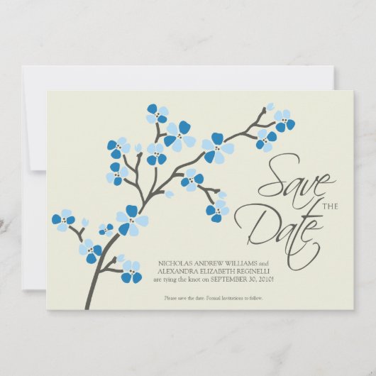 5X7 Cherry Blossom Designer Save the Date 2 blue (Voorkant)