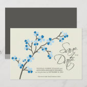 5X7 Cherry Blossom Designer Save the Date 2 blue (Voorkant / Achterkant)