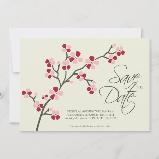 5X7 Cherry Blossom Designer Save the Date 2 red (Voorkant)