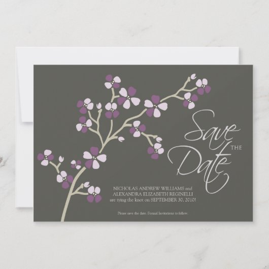 5X7 Cherry Blossom Designer Save the Date: pruim Date (Voorkant)
