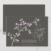 5X7 Cherry Blossom Designer Save the Date: pruim Date (Voorkant / Achterkant)