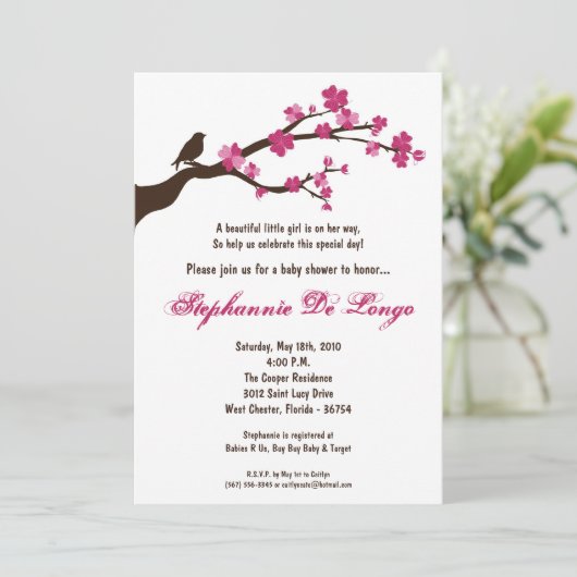 5x7 Cherry Blossom Tree Baby shower Uitnodiging (Staand voorkant)