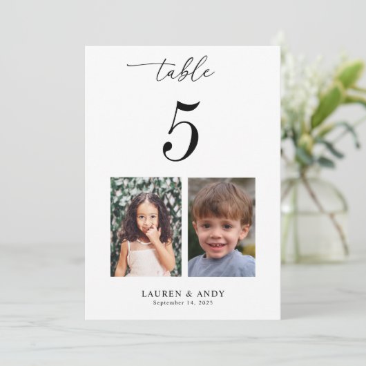 5x7 Childhood Pictures Table Number 5 Wedding Kaart (Staand voorkant)