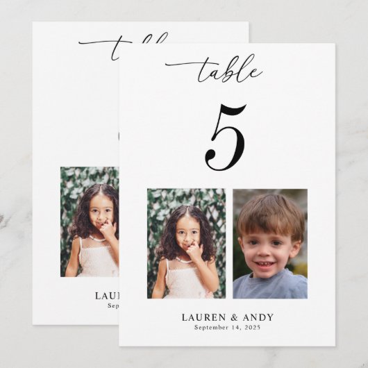 5x7 Childhood Pictures Table Number 5 Wedding Kaart (Voorkant / Achterkant)