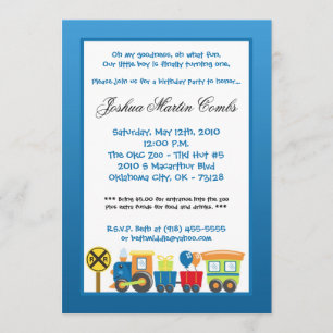 5x7 Choo Choo Train Blue Birthday Party Kaart