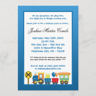 5x7 Choo Choo Train Blue Birthday Party Kaart
