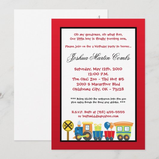 5x7 Choo Choo Train Red Birthday Party Kaart (Voorkant / Achterkant)