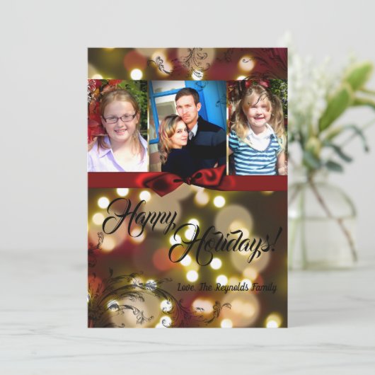 5x7 Christmas Gold Bokeh Lights Twinkle FOTOKAART Feestdagenkaart (Staand voorkant)