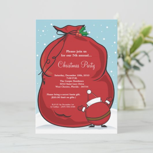 5x7 Christmas Santa Bag Christmas Party Invitation Kaart (Staand voorkant)