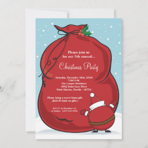 5x7 Christmas Santa Bag Christmas Party Invitation Kaart
