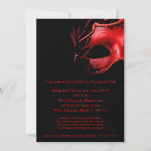 5x7 Christmas XMAS Masquerade Ball Mask Invitatie Kaart