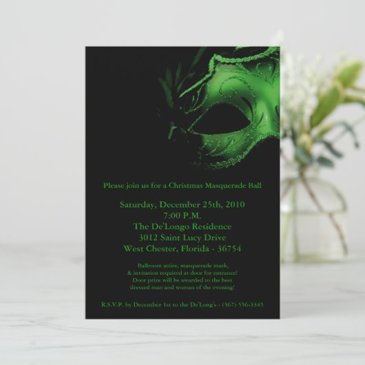 5x7 Christmas XMAS Masquerade Ball Mask Invitatie Kaart (Staand voorkant)