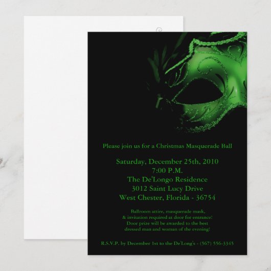 5x7 Christmas XMAS Masquerade Ball Mask Invitatie Kaart (Voorkant / Achterkant)