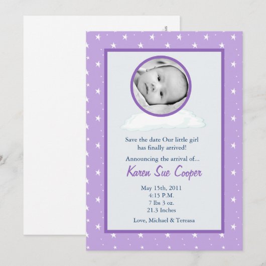 5x7 Circle PHOTO over een mededeling over de geboo Kaart (Voorkant / Achterkant)