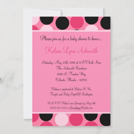 5x7 Colorful Pink Polka Dot Baby shower Uitnodigin Kaart (Voorkant)