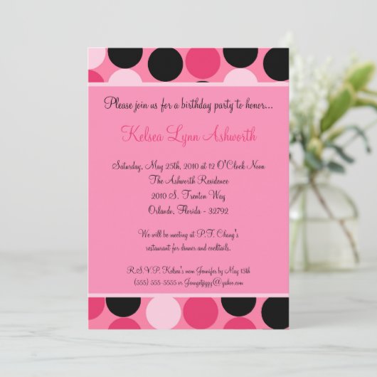 5x7 Colorful Pink Polka Dot Birthday Uitnodiging (Staand voorkant)