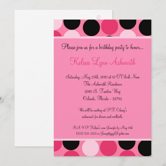 5x7 Colorful Pink Polka Dot Birthday Uitnodiging (Voorkant / Achterkant)