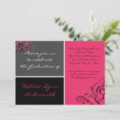 5x7 Colorful Pink Square Box Afstuderen Uitnodigin Kaart (Staand voorkant)