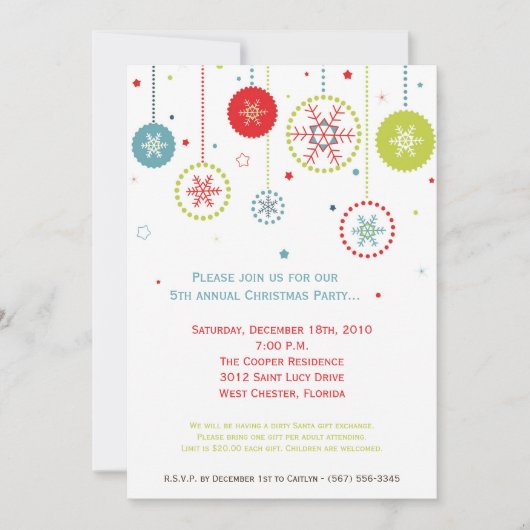 5x7 Colorful Snowflake Christmas Invitation Kaart (Voorkant)