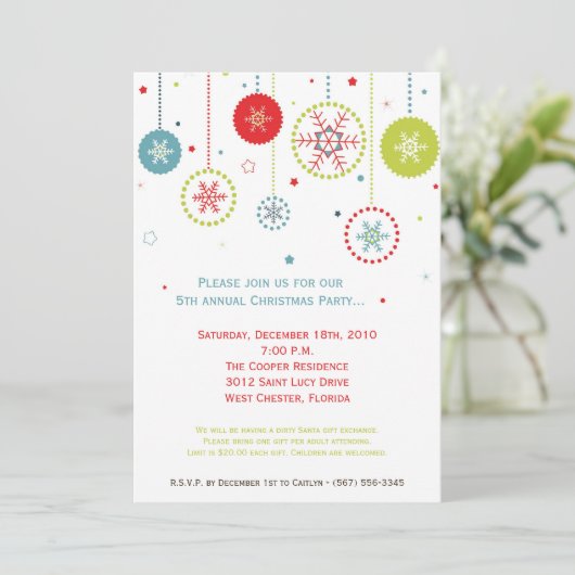 5x7 Colorful Snowflake Christmas Invitation Kaart (Staand voorkant)