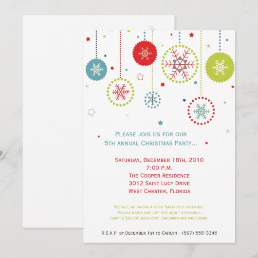 5x7 Colorful Snowflake Christmas Invitation Kaart (Voorkant / Achterkant)