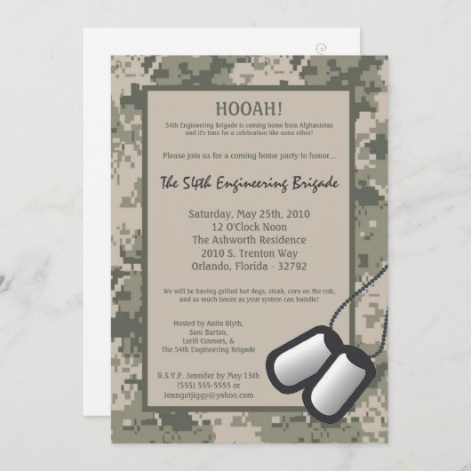 5x7 Compleet Home Invitation ARMY Camo ACU Print Kaart (Voorkant / Achterkant)