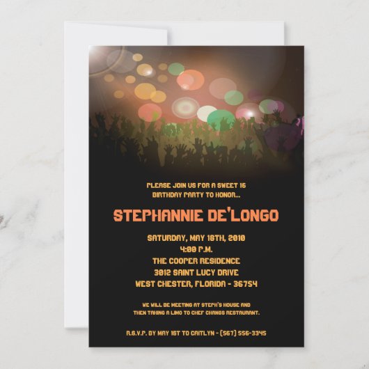 5x7 Concert Band is 16u verjaardag uitnodiging (Voorkant)