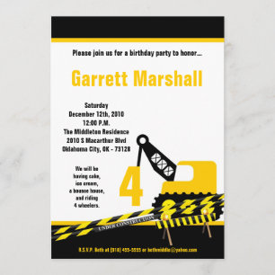 5x7 Construction Dozer Crane Birthday Invitation Kaart